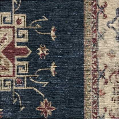 RUGGABLE Washable Vintage Runner Rug – Verena Sapphire 2.5x10, Stain-Resistant, Non-Slip Hallway Runner – Machine Washable Rug for Hallway, Entryway, Living Room & Kitchen–with Cushioned Pad
