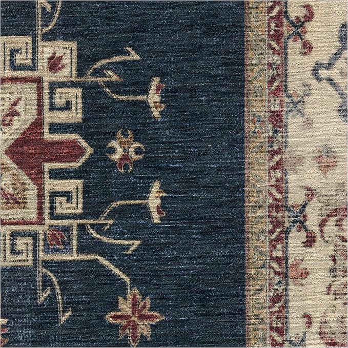 RUGGABLE Washable Vintage Area Rug – Verena Sapphire 2x3, Stain-Resistant, Non-Slip – Small Machine Washable Rugs for Living Room, Bedroom, Hallway, Entryway & Bathroom–with Standard Pad