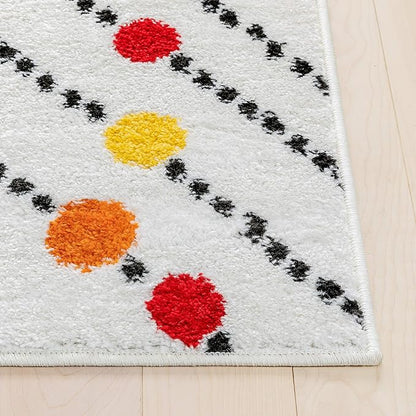 Well Woven Modern Rug Dandy Dots Stripes Ivory 3'3'' x 5' Accent Area Rug Entryway Bright Kids Room Kitchn Bedroom Carpet Bathroom Soft Durable Area Rug