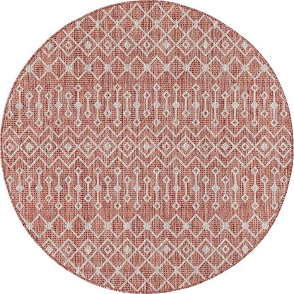 Unique Loom Outdoor Trellis Collection Area Rug - Tribal Trellis (5' 3" Round, Rust Red/ Ivory)