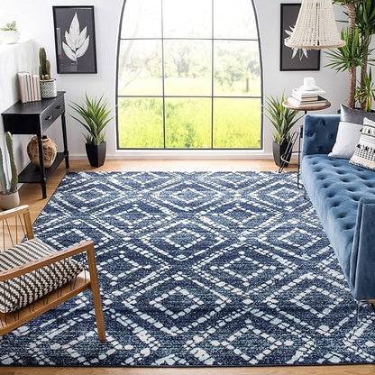 SAFAVIEH Adirondack Collection Area Rug - 6' Square, Navy & Ivory, Modern Diamond Distressed Design, Non-Shedding & Easy Care, Ideal for High Traffic Areas in Living Room, Bedroom (ADR131N)