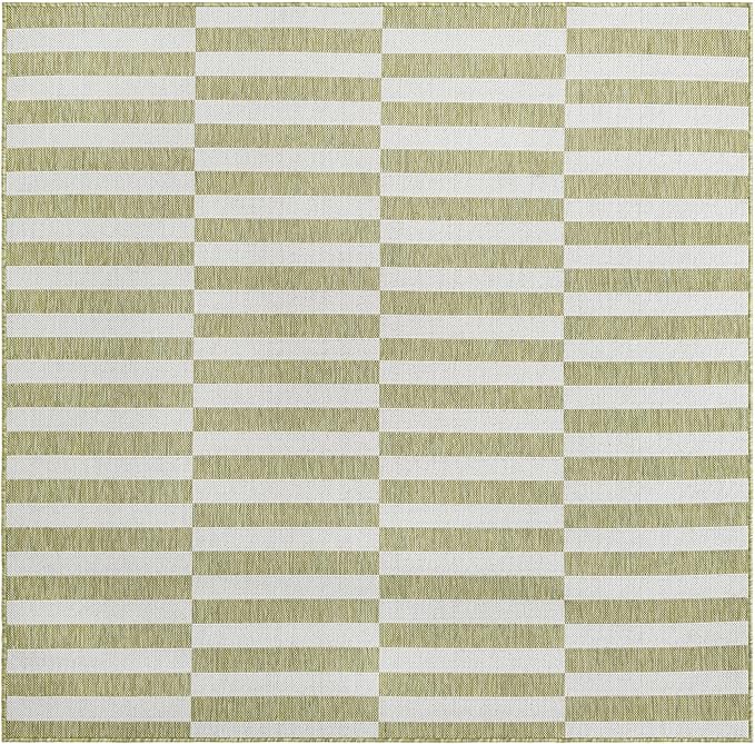 Unique Loom Outdoor Striped Collection Area Rug - Striped (6' 1" Square Green/Ivory)