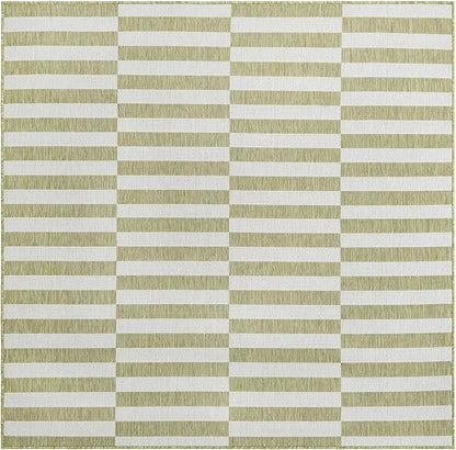 Unique Loom Outdoor Striped Collection Area Rug - Striped (6' 1" Square Green/Ivory)