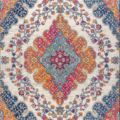 JONATHAN Y Boho Vintage Blue/Multi Indoor Area Rug, 3x5, Bohemian Flair Medallion, Floral Easy-Cleaning High Traffic for Living Room, Bedroom, Kitchen, Pet-Friendly, Non-Shedding (BMF106A-3)