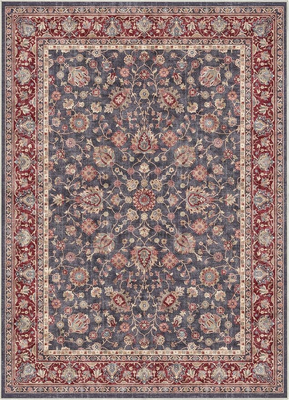 Well Woven Asha Rome Navy Blue Red 6' x 9' Area Rug - Oriental Floral Pattern, Easy Clean, Floor-Friendly Backing - for Living Room, Bedroom, and Dining Room