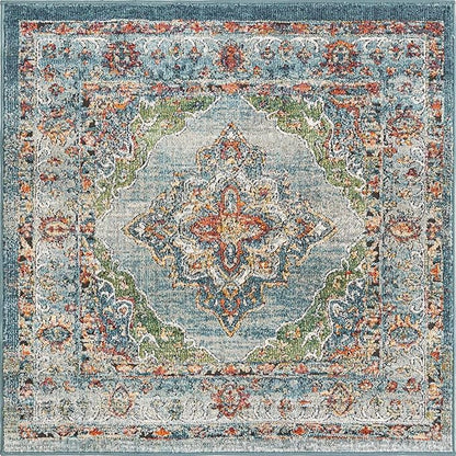 Unique Loom Isabella Collection Area Rug - Rossellini (4' 1" Square, Blue/ Beige)