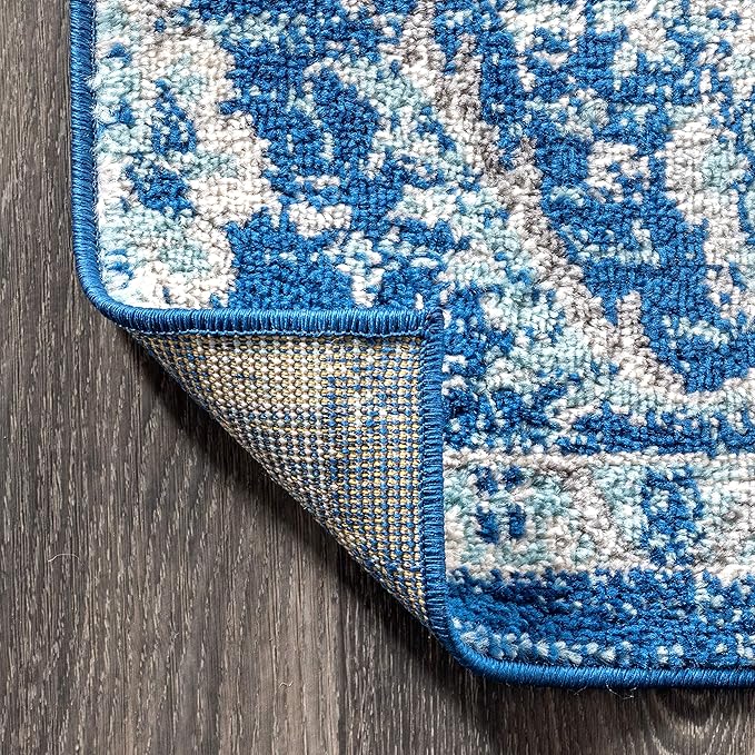 JONATHAN Y Boho Vintage Cream/Blue Runner Rug, 2x8, Bohemian Flair Medallion, Floral Easy-Cleaning High Traffic for Living Room, Bedroom, Kitchen, Pet-Friendly, Non Shedding (BMF106A-28)