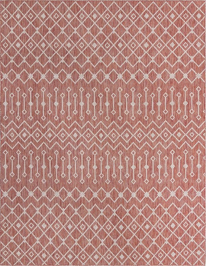 Unique Loom Outdoor Trellis Collection Area Rug - Tribal Trellis (10' x 13' 1" Rectangle, Rust Red/ Ivory)