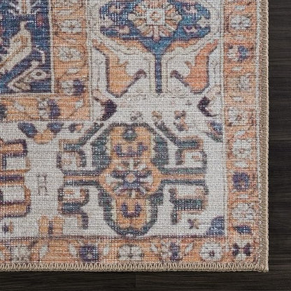 Bloom Rugs Washable 4' x 6' Rug - Orange/Blue/Beige Traditional Area Rug for Living Room, Bedroom, Dining Room, and Kitchen - Exact Size: 4' x 6'