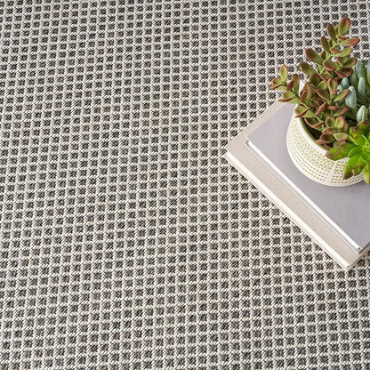 Nourison Home Courtyard Ivory Charcoal 6' x Round Area Rug - Easy Clean, Non Shedding, Bed Room, Living Room, Dining Room, Kitchen (6' x Round)