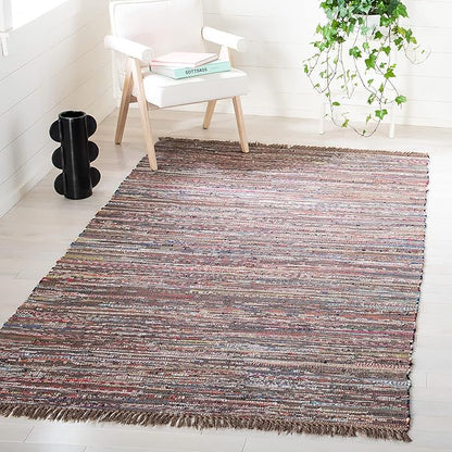 SAFAVIEH Rag Rug Collection Area Rug - 5' x 8', Rust & Multi, Handmade Boho Stripe Cotton, Ideal for High Traffic Areas in Living Room, Bedroom (RAR121E)