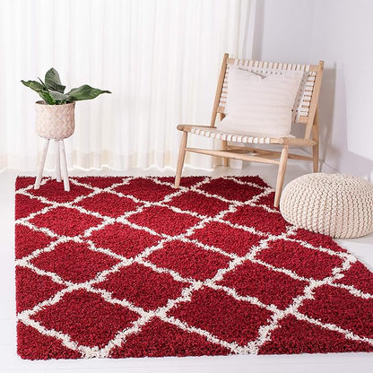 SAFAVIEH Dallas Shag Collection Accent Rug - 3' x 5', Red & Ivory, Trellis Design, Non-Shedding & Easy Care, 1.5-inch Thick Ideal for High Traffic Areas in Entryway, Living Room, Bedroom (SGD257Q)