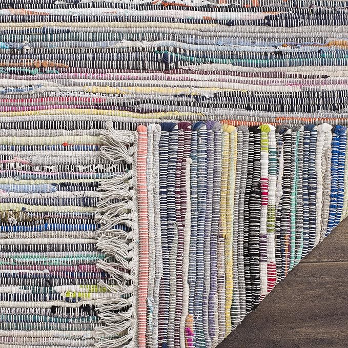 SAFAVIEH Rag Rug Collection Area Rug - 10' x 14', Grey & Multi, Handmade Boho Stripe Cotton, Ideal for High Traffic Areas in Living Room, Bedroom (RAR121M)