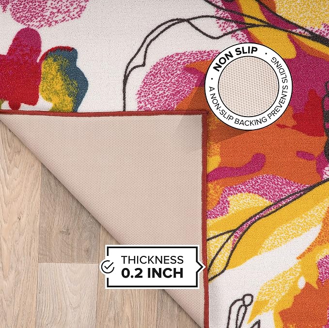 Rugshop Modern Bright Flowers Non-Slip (Non-Skid) Area Rug 20" X 30" Multi
