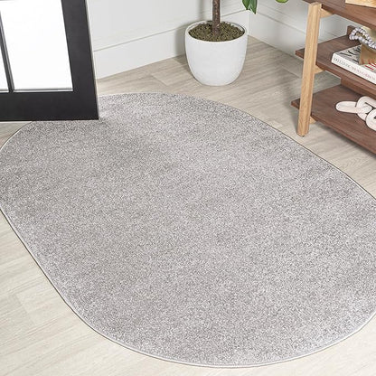 Eyely UES100K-5OV Supersoft Haze Solid Low-Pile Indoor Area Rug, Coastal, Bohemian, Minimalist, Classic, Casual for Bedroom,Kitchen,Living Room,Non Shedding,Easy-Washing, Gray, 5 X 8 Oval