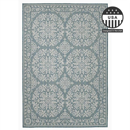 FH Home Flat Woven Outdoor Rug - Waterproof, Easy to Clean, Stain Resistant - Premium Polypropylene Yarn - Farmhouse - Patio, Porch, Deck, Balcony - Marbella - Ocean - 5ft 4in x 7ft 6in