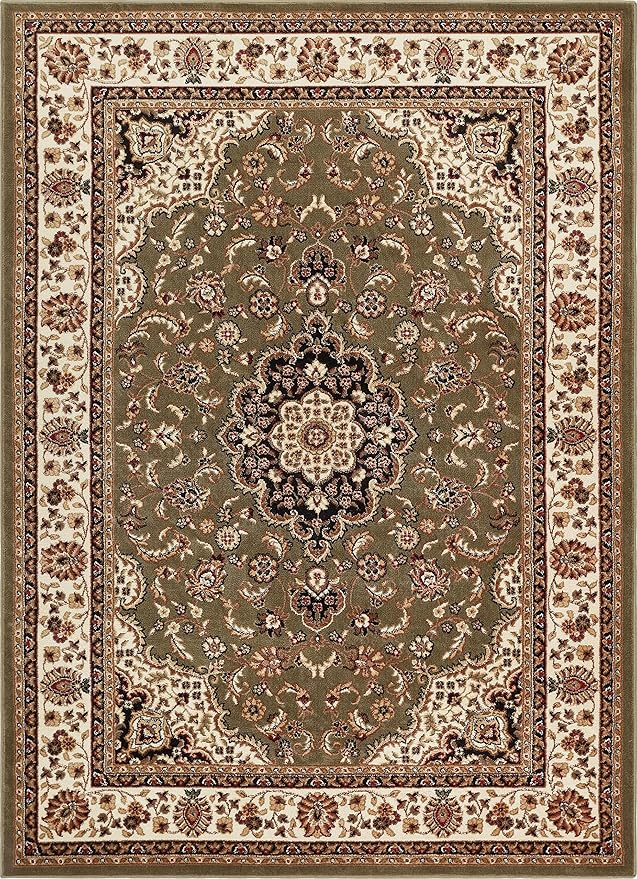 Well Woven Barclay Collection Medallion Kashan Green 4x5 Area Rug - for Entryways, Small Bedrooms, Living Rooms