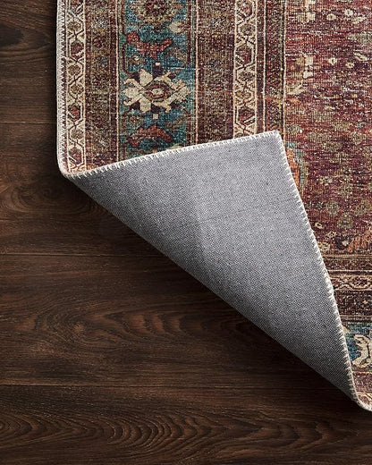 Loloi Layla Collection LAY-01 Brick/Blue 3'-6" x 5'-6" .13" Thick Accent Rug, Soft, Durable, Vintage Inspired, Distressed, Low Pile, Non-Shedding, Easy Clean, Printed, Living Room Rug