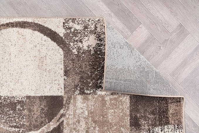 Rugshop Contemporary Abstract Circle Design Area Rug, Non-Shedding Carpet for Bedroom, Home Office, or Nursery, Brown, 3'3" x 5'