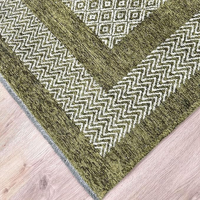 Alfa Rich 7x10 Green Washable Area Rugs for Living Room Bedroom Kitchen Dining Cotton Rug
