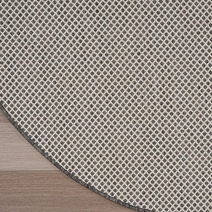Nourison Home Courtyard Ivory Charcoal 5' x Round Area Rug - Easy Clean, Non Shedding, Bed Room, Living Room, Dining Room, Kitchen (5' x Round)