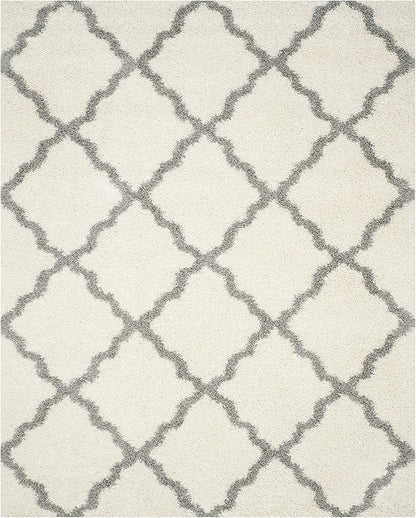 SAFAVIEH Dallas Shag Collection X-Large Area Rug - 11' x 15', Ivory & Grey, Trellis Design, Non-Shedding & Easy Care, 1.5-inch Thick Ideal for High Traffic Areas in Living Room, Bedroom (SGD257F)