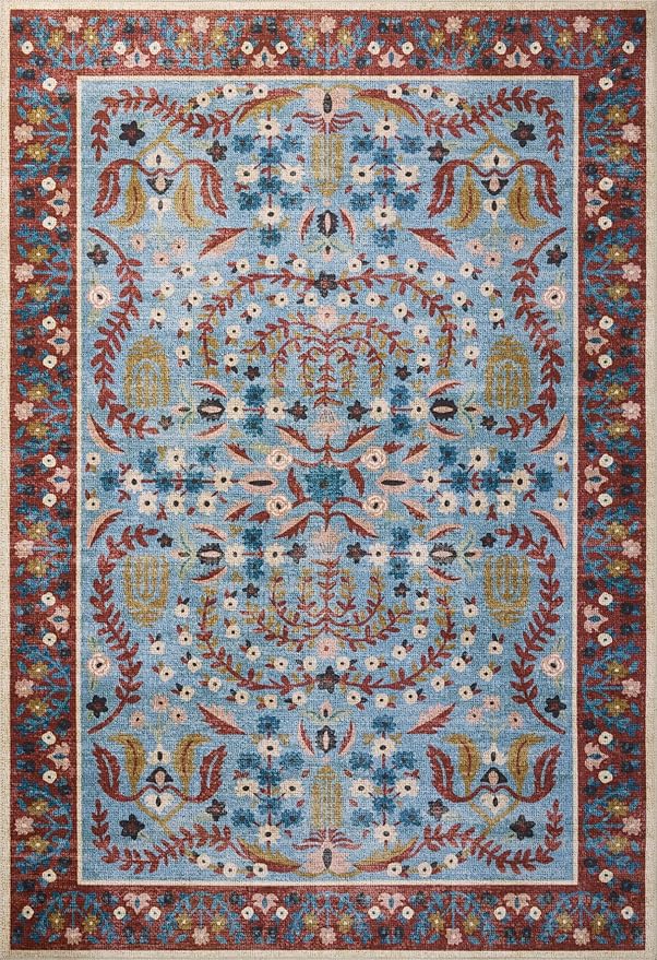 Loloi Rifle Paper Co. Canopy Collection CNP-03 Red/Blue 5'-0" x 5'-0" Round Accent Rug