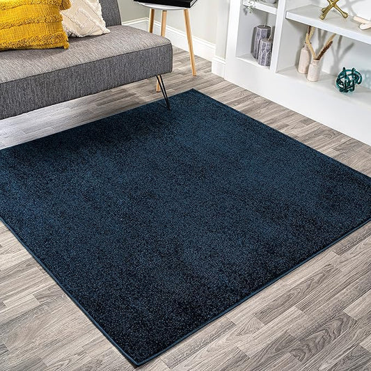 JONATHAN Y Haze Solid Low-Pile Navy 7x7 Square Indoor Area Rug, Coastal,Bohemian,Minimalist,Classic, Easy-Cleaning for Living Room,Bedroom,Kitchen,Pet Friendly,Non-Shedding (SEU100C-7SQ)