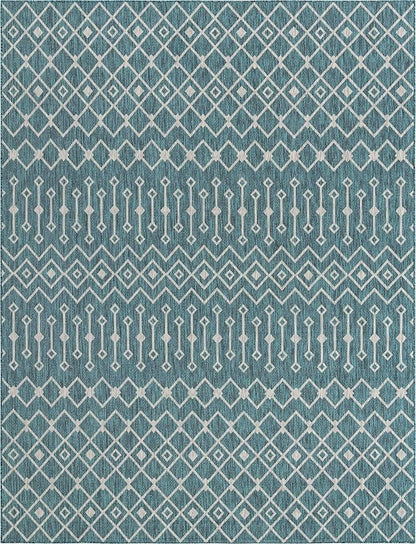 Unique Loom Outdoor Trellis Collection Area Rug - Tribal Trellis (10' x 13' 1" Rectangle, Teal/ Ivory)