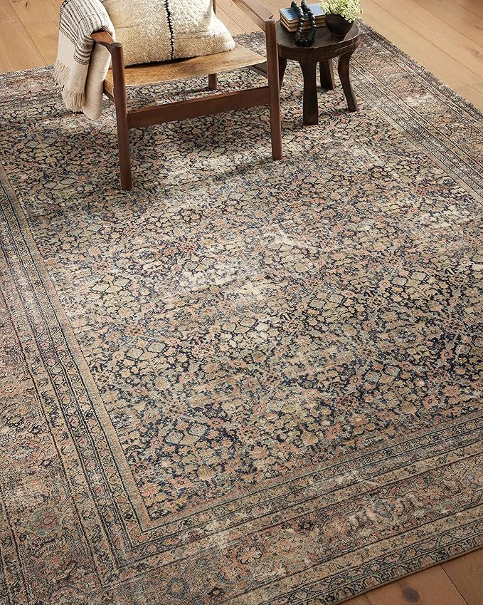 Loloi Amber Lewis Morgan Collection MOG-03 Denim/Multi 5'-0" x 7'-0" 38" Thick Area Rug feat. CloudPile, Neutral, Room Décor, Vintage Inspired, Livingroom, Bedroom, Dining Area