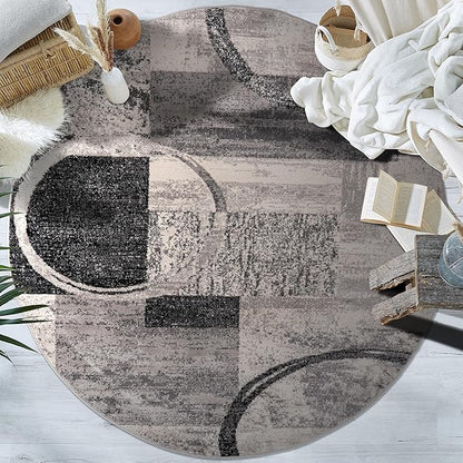 Rugshop Contemporary Abstract Circle Design Soft Area Rug 6' 6" Round Cream
