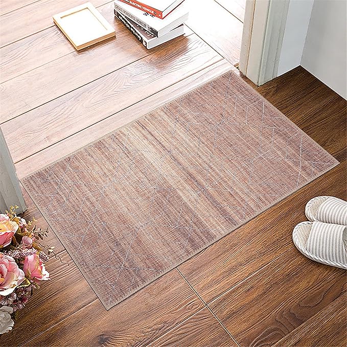 GLN Rugs Contemporary Collection - Machine Washable Area Rug, Contemporary Washable, Non Slip, Low Pile Chenille Rug, Living Room, Bedroom, Kitchen Rug (3' x 5' Terra/Brown)