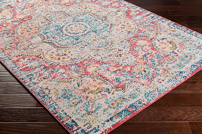 Livabliss Area Rugs - 2x3 Romaine Vintage Boho Rose Navy Sky Blue Area Rug for Living Room Bedroom - Floral Medallion Stain Resistant Carpet for Kitchen, Nursery, Office (2' x 3')