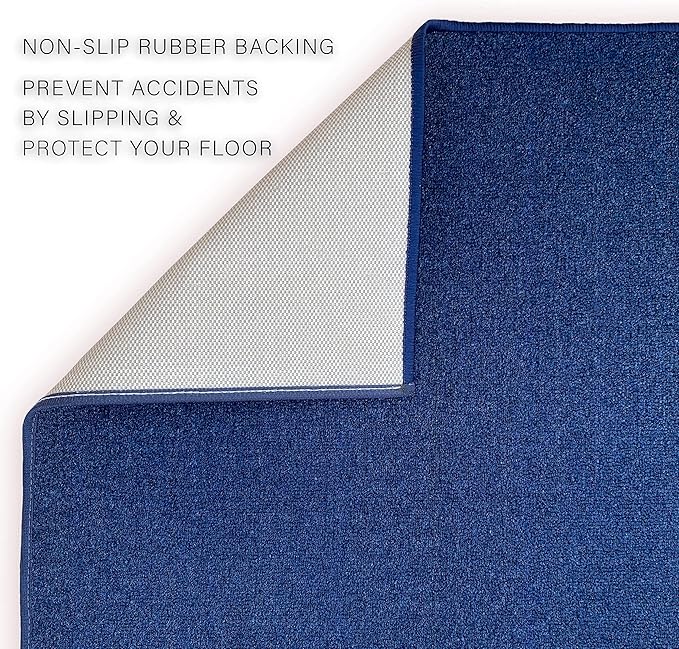 Custom Made Runner Rug Low Pile with Rubber Backing for Kitchen Foyer Hallway Entry Choose Your Length Size 26 Inch Wide Solid and Plain Dark Blue Color (20 feet x 26 inch)