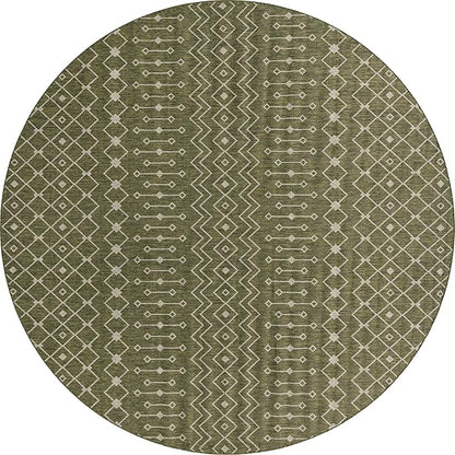 Unique Loom Outdoor Trellis Collection Area Rug - Tribal Trellis (13' Round, Green/ Natural)