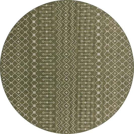 Unique Loom Outdoor Trellis Collection Area Rug - Tribal Trellis (13' Round, Green/ Natural)
