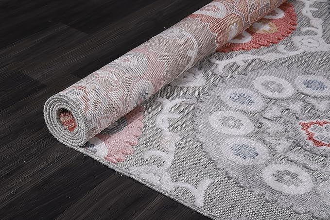 CAMILSON Indoor Outdoor Rug 8x10 Bohemian Medallion Floral Area Rugs for Indoor and Outdoor Patios Easy-Cleaning Non-Shedding Living Room Garden and Kitchen Washable Outside Carpet (8 x 10-Multicolor)