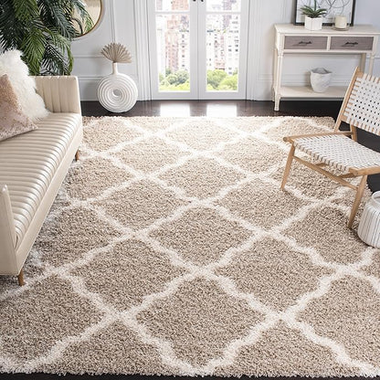 SAFAVIEH Dallas Shag Collection Area Rug - 10' x 14', Beige & Ivory, Trellis Design, Non-Shedding & Easy Care, 1.5-inch Thick Ideal for High Traffic Areas in Living Room, Bedroom (SGD257D)