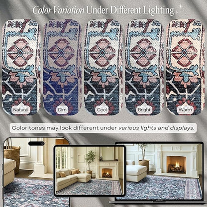 Fame Rugs Turkish Rug. Washable Vintage Oriental Antique Inspired Traditional Doormat Small Modern Area Rugs Luxury Entryway Entry Bedroom Bathroom Kitchen (409CN, 2'5 x 9'8)