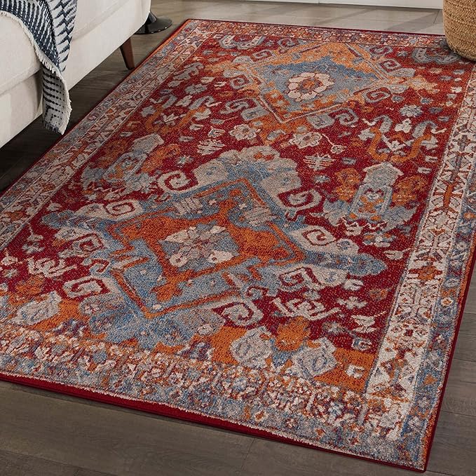 LUXE WEAVERS Moroccan Floral Red 9x12 Area Rug for Living Room