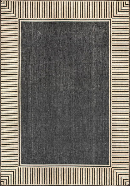 Nuloom Asha Dark Grey/Ivory, 8' x 10', Casual, Striped Border, Soft and Cozy, High Traffic, Stain Resistant, Easy Clean, Durable Area Rug for Indoor/Outdoor Patio, Deck, Porch, Garden, Courtyard