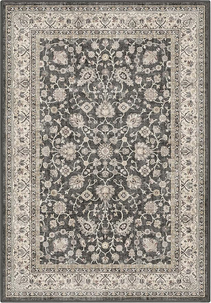 Well Woven Asha Rome Black 3'3" x 5' Area Rug - Oriental Floral Pattern, Easy Clean, Floor-Friendly Backing - for Living Room, Bedroom, and Dining Room
