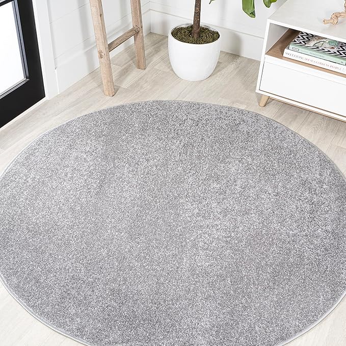 Eyely UES100A-4R Supersoft Haze Solid Low-Pile Indoor Area Rug, Coastal, Bohemian, Minimalist, Classic, Casual for Bedroom,Kitchen,Living Room,Non Shedding,Easy-Washing, Gray, 4' Round