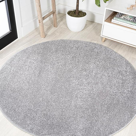 Eyely UES100A-4R Supersoft Haze Solid Low-Pile Indoor Area Rug, Coastal, Bohemian, Minimalist, Classic, Casual for Bedroom,Kitchen,Living Room,Non Shedding,Easy-Washing, Gray, 4' Round