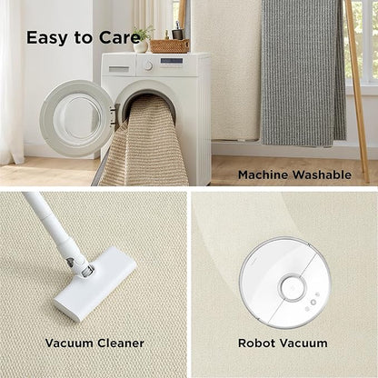 Bedsure 5x7 Faux Wool Area Rugs for Living Room, Machine Washable Carpet, Non-Slip Backing, Pet Friendly Throw Rug for Bedroom Dining Room, Linen