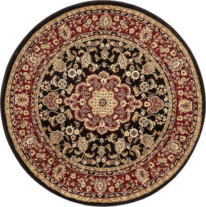 Well Woven Barclay Collection Medallion Kashan Black 5 ft Round Rug - for Living Room, Bedroom, and Dining Room