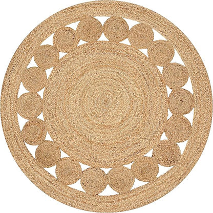 Savi Home Hand Woven Jute Braided Dot Rug, 3' Round - Natural, Reversible Area Rugs for Living Room, Farmhouse, Kitchen, Handcrafted 3 Feet Round Area Rugs - Natural