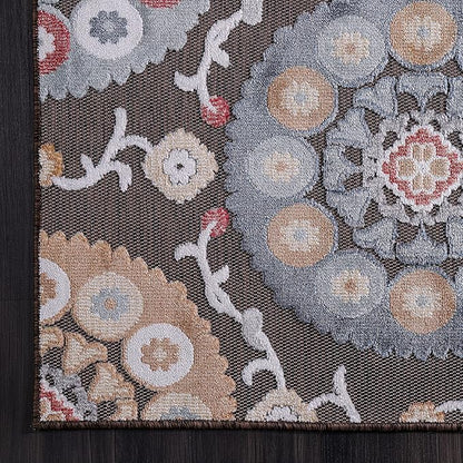 CAMILSON Runner Outdoor Rugs Oriental Retro Traditional Floral Medallion Area Rug 2x10 Non-Shedding Stain Resistant Indoor Carpet for Bathroom Hallway Kitchen Office (2 x 10 / Brown)