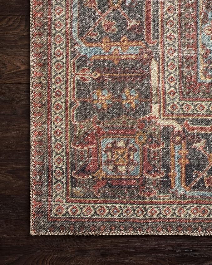 Loloi II Loren Collection LQ-13 Brick/Midnight 18" x 18", Sample Rug, Soft, Durable, Vintage, Distressed, Low Profile, Non-Shedding, Easy Clean, Living Room Rug