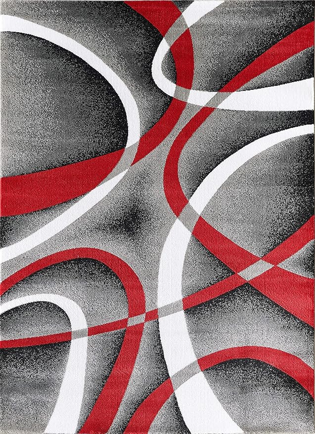 GLORY RUGS Modern Area Rug 5x7 Red Swirls Carpet Bedroom Living Room Contemporary Dining Accent Sevilla Collection 4816A (Grey Red)